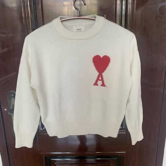 AMI Red heart white crew neck sweater women S size - Picture 1 of 6